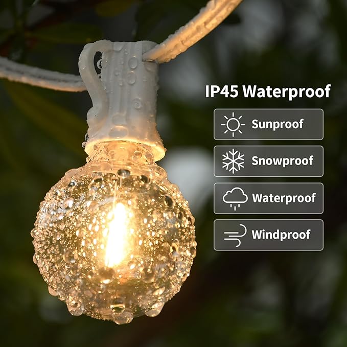 100ft 2-Pack Outdoor String Lights,Dimmable G40 LED String Lights with 52 Shatterproof Clear Bulbs UL Approval | Lumora