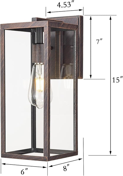 Bestshared Outdoor Wall Lights,15 Inch Exterior Wall Lanterns with Clear Glass, Anti-Rust Porch Lights Sconce,Weather Resistant Outdoor Lights for House, Garage, Doorway, Patio, E26 Base (2 Pack)