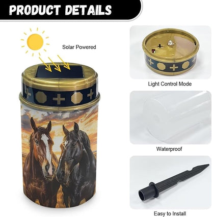 Horses Printed Outdoor Solar Garden Lights,Waterproof Solar Outdoor Lights,Solar Stake Lights for Cemetery Grave Garden Patio Yard Lawn Decoration