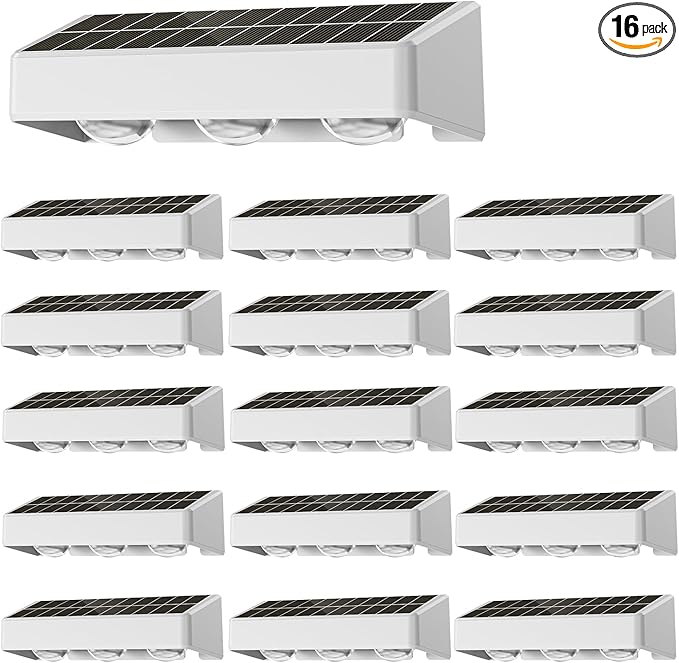 NIORSUN Solar Fence Lights,16 Pack Solars Deck Light,RGB Color,Outdoor Bulb Waterproof Led IP65,Outdoor Fence Light,Power Patio Lamp with Lenses for Outside/Backyard/Railing/Yard(Black)