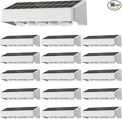 NIORSUN Solar Fence Lights,16 Pack Solars Deck Light,RGB Color,Outdoor Bulb Waterproof Led IP65,Outdoor Fence Light,Power Patio Lamp with Lenses for Outside/Backyard/Railing/Yard(Black)
