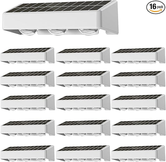 NIORSUN Solar Fence Lights,16 Pack Solars Deck Light,RGB Color,Outdoor Bulb Waterproof Led IP65,Outdoor Fence Light,Power Patio Lamp with Lenses for Outside/Backyard/Railing/Yard(Black)