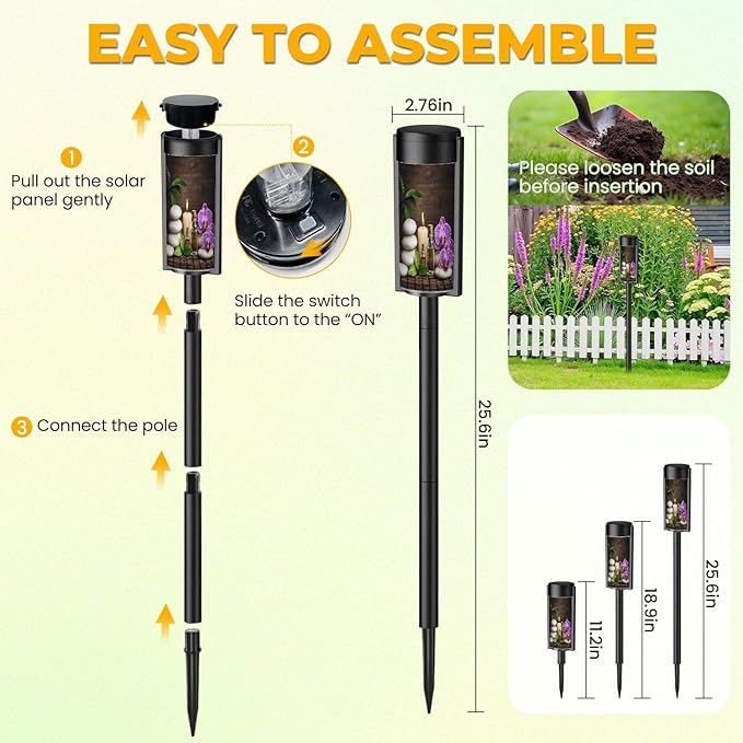 4 Pack Solar Pathway Lights Outdoor Waterproof Massage Oil White Zen Balance stonesorchid Bamboo Leaves Solar Garden Lights LED Landscape Lighting for Yard Walkway Lawn Garden Decor