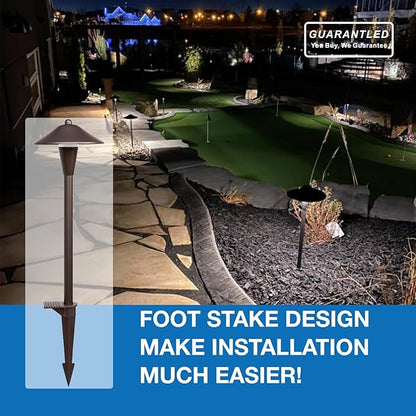 Landscape Path Lights 6 Pack, Low Voltage Pathway Lights Compatible with Transformer, 3CCT Adjustable LED, Premium 12V 24V DC ORB Landscape Path Lighting for Outdoor Yard Garden Walkway, Cone Hat