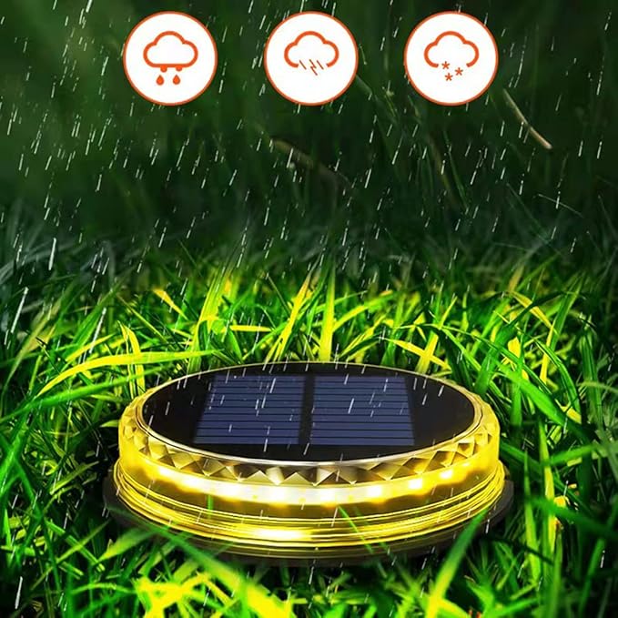 4-Pack Solar Ground Lights Warm White Light Disk Light Solar Powered Outdoor Waterproof in-Ground Lights Warm White | Lumora