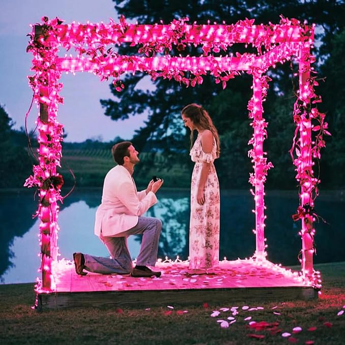 JMEXSUSS Connectable 100 LED Pink Christmas Lights, 33ft 8 Modes Room Lights Clear Wire, Plug in Pink String Lights Indoor Outdoor for Room Decor Christmas Tree Bedroom Valentines Party