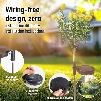 Solar Flower Lights Outdoor Realistic Tulip Gardenia Tree Lamps Wireless Design IP65 Waterproof Auto Day 6-8h/Night 8-10h Larger Solar Panel