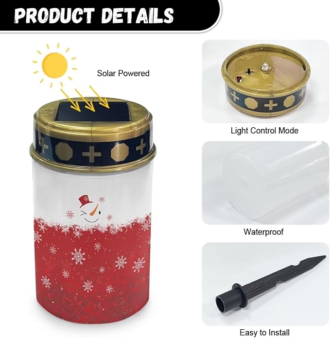 Christmas Snowman Garden Solar Light Outdoor Solar Powered Garden Lights Solar Light Decoration for Grave Easy to Install Cemetery Solar Light for Grave Memorial