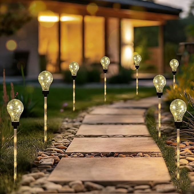 Solar Lights Outdoor Garden Decorative Waterproof 6 Pack Bulb Lights Outside Solar Pathway Lights for Garden Home Christmas Landscape Path Yard Lawn Driveway Flowerbed Decor - Warm White