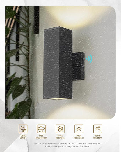 Ken & Ricky Outdoor Wall Light Fixture,Exterior Lighting Fixtures,Dusk to Dawn Modern Sconce Lights for Porch Patio Garage Front Door (Black,Square,with Sensor,1PK)
