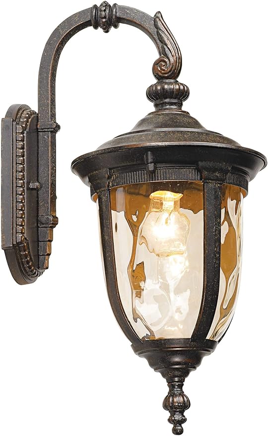 John Timberland Bellagio European Outdoor Carriage Light Fixture Bronze Metal 16 1/2" Hammered Glass Wall Sconce for Exterior House Porch Patio Outside Deck Garage Yard Front Door Garden Home
