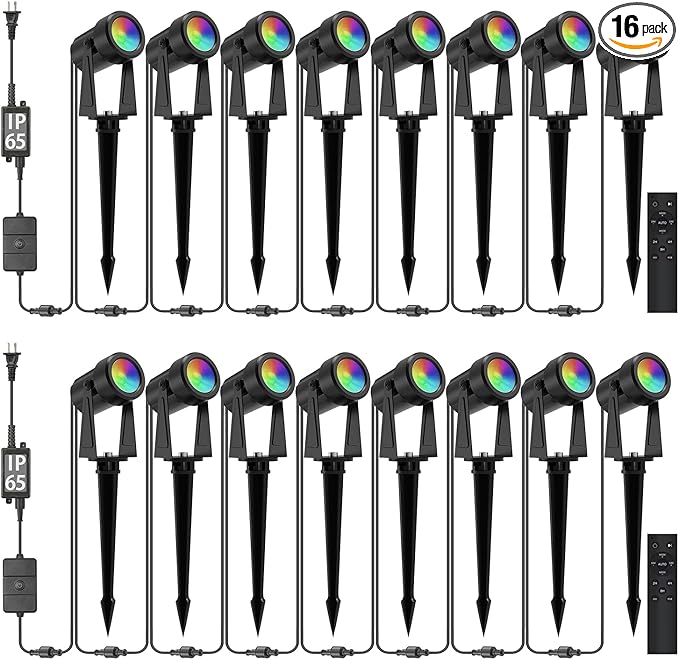SUNTHIN Outdoor Landscape Lighting with Remote, RGBW Color Changing Spot Uplights, 16 Pack | Lumora
