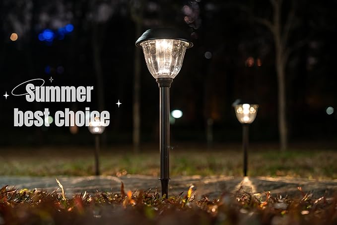 Landscape Lighting Solar,Tall Metal and Glass Path Lights Solar Powered with Waterproof for Garden, Pathway, Driveway,Yard, Patio (5Pack, Warm White)