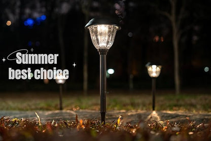 Landscape Lighting Solar,Tall Metal and Glass Path Lights Solar Powered with Waterproof for Garden, Pathway, Driveway,Yard, Patio (5Pack, Warm White)