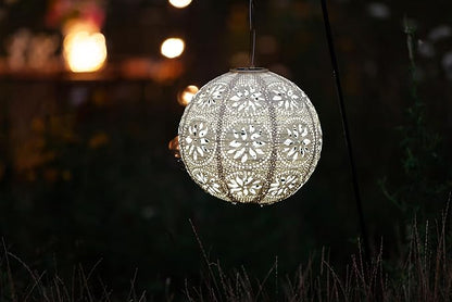 Soji Stella Market, LED Outdoor Solar Lantern, Handmade with Weather-Resistant UV Rated Tyvek, Stainless Steel Hardware, Auto sensor on/off, for Patio, Deck, (Pearl)