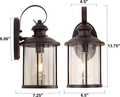 MICSIU 13.75" Oil Rubbed Bronze Outdoor Wall Light Fixtures, 100W Max Exterior Porch Sconce with Clear Seedy Glass, Dimmable Anti-Rust Wall Mount Lighting for House, Garage, Entryway, E26 Base
