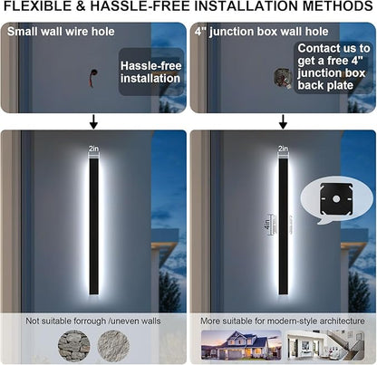 92.5 Inch Outdoor Wall Lights Set of 2, 3000-6000K Linear Modern Wall Sconce IP65 Waterproof, 3CCT Color Selectable Exterior Wall Lights with Remote Outside Wall Light Fixture