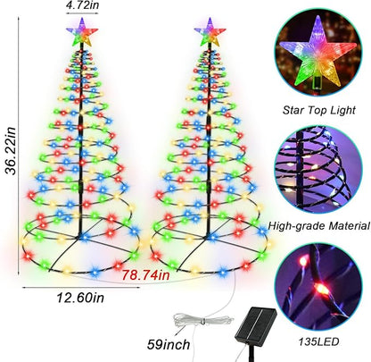 4 Pack Solar Spiral Christmas Tree Lights Outdoor, 32inch 270LEDs Christmas Pathway Light with 8 Modes, Auto On/Off, IP65 Waterproof, Timer & Memory Function for Yard Garden Christmas Decorations