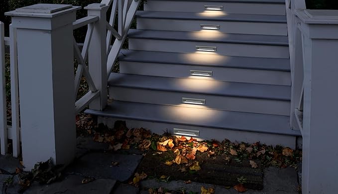 GKOLED 6 Pack LED Low Voltage Stair Lights, Linear Shape Cutoff Outdoor Step Lights, Landscape Lighting, 2W 9-15V AC/DC 3000K Waterproof Accent Deck Lights, Die-cast Aluminum, Glossy White