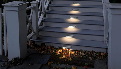 GKOLED 6 Pack LED Low Voltage Stair Lights, Linear Shape Cutoff Outdoor Step Lights, Landscape Lighting, 2W 9-15V AC/DC 3000K Waterproof Accent Deck Lights, Die-cast Aluminum, Glossy White