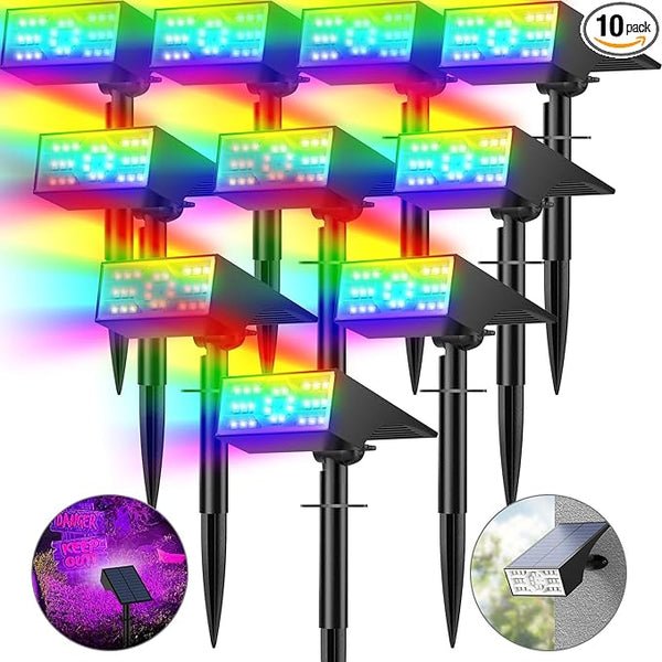 Solar Color Changing RGB Spot Lights Outdoor, 10 Pack/7 Lighting Modes Multicolor Outdoor Lights for Yard | Lumora