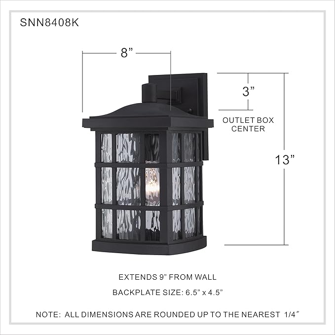 Quoizel Stonington Outdoor Wall Lantern, Coastal Armour 13 Inch 1-Light Mystic Black Vintage Wall Sconce, Clear Water Glass, 100W, Decorative Outside Lights for Patio, Porch, Garage or Yard
