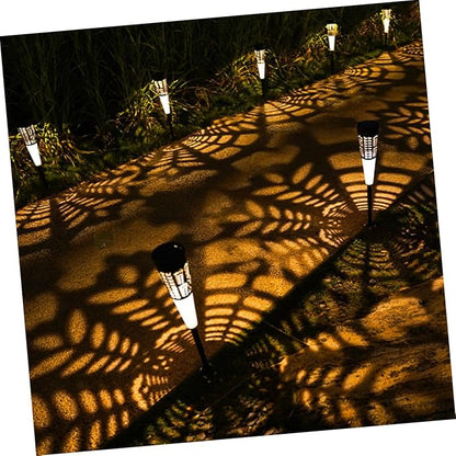 6pcs Solar Garden Pathway Lights, Warm and Colorful LED Outdoor Yard Stake Lamps with Hollow Cone Design, Solar-Powered Courtyard Lawn Decor for Patio and Walkway Lighting