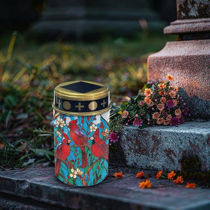 Grave Decorations for Cemetery Cardinal Bird Cemetery Solar Lights for Grave Waterproof Dusk to Dawn Sensor Grave Lamp Bereavement Gifts 2 Pack
