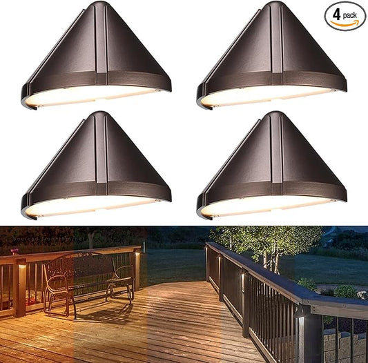 LEONLITE 5CCT Low Voltage LED Deck Light, 12-24V AC/DC Triangle Stair Railing Light, CRI90, IP65, Aluminum, Landscape Step Fence Lighting, 1800K/2700K/3000K/4000K/5000K, Oil Rubbed Bronze, Pack of 4