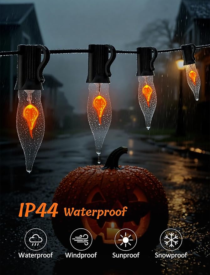 50Ft Heavy-Duty Outdoor String Lights with 25 Flame Effect Bulbs | Waterproof & UL-Listed for Party, Deck, Pergola & Camping | Bright, Connectable & Perfect for Events