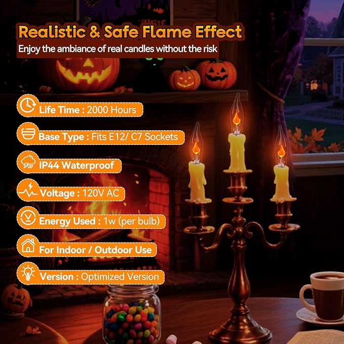 25-Pack Flickering Flame Light Bulbs, E12 Candelabra Base for Halloween & Christmas - Incandescent Outdoor Bulb | Lumora