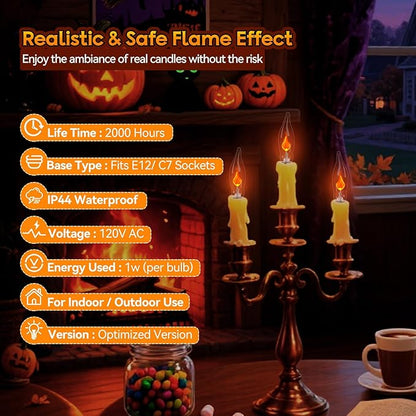 25-Pack Flickering Flame Light Bulbs, E12 Candelabra Base for Halloween & Christmas Decor, C18 Spooky Flame Effect for Porch Lights, Lanterns, Chandeliers & Themed Parties