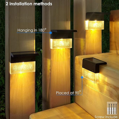 DenicMic Solar Deck Lights 3000K Warm White/Color Changing Outdoor Fence Solar Lights for Step, Railing, Wall, Pool Side LED Waterproof Patio Decor 6 Pack
