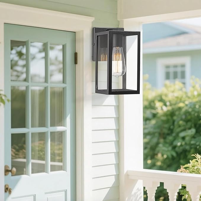 Bestshared Outdoor Wall Sconce, Exterior Wall Lighting Fixture, Outdoor Porch Mount Light, Front Door Lantern Lamp in Black Finish with Clear Glass for Porch(1 Pack)