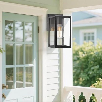 Bestshared Outdoor Wall Sconce, Exterior Wall Lighting Fixture, Outdoor Porch Mount Light, Front Door Lantern Lamp in Black Finish with Clear Glass for Porch(1 Pack)