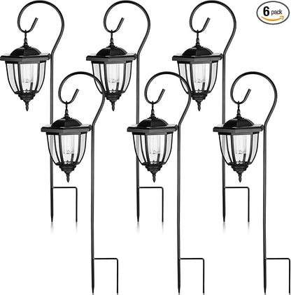 Retisee 6 Pcs 34" Hanging Solar Lantern Lights with Dual Use Shepherd Hooks Outdoor LED Garden Lanterns Decorative Waterproof Pathway Solar Coach Lights for Garden Patio