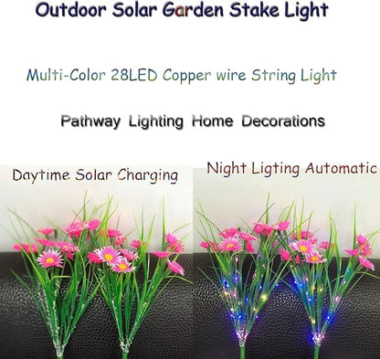 Solar Flower Lights Outdoor, Waterproof LED Daisy Flowers Solar Stake Decorative In-Ground Lights 2Mode for Garden Landscape Yard Pathway Wedding Party (Pink, 2Pack)