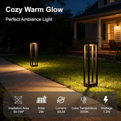 SkyGlow 24" Solar Pathway Light, Stainless Steel LED IP55 Outdoor Waterproof Curb Appeal Modern Landscape Path Bollard Lights for Garden, Lawn, Patio, Courtyard and Driveway Decoration