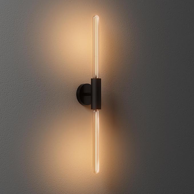 ALAMPEVER Wall Sconce with T10 Bulbs, Modern Bathroom Black Wall Sconces, Clean Lines Design, Dimmable Wall Light for Bedroom, Living Room, Hallway, Entryway, Café, and Bar