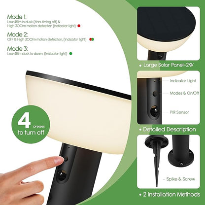 Basin Series - 24.5" Solar Pathway Lights - Walkway Lights for Outside - PIR Sensor & Three Lighting Modes - Rechargeable Battery Lasts Up to 35 Hours - 2700K - Dark Sky Friendly - 4 Pack