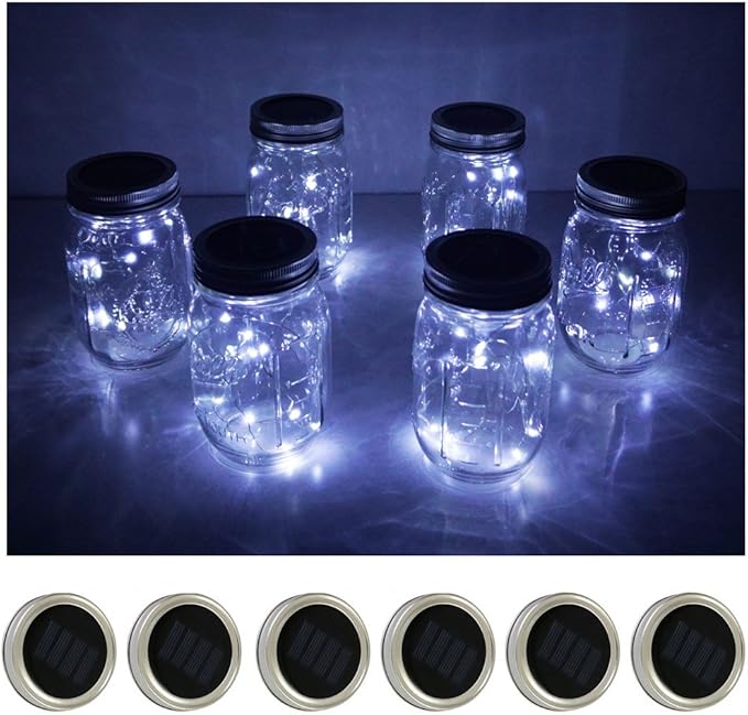 Decorman Solar Mason Jar Lid Lights, 6 Pack 10 LED Waterproof String Fairy Star Firefly Jar Lids Lights for Patio | Lumora