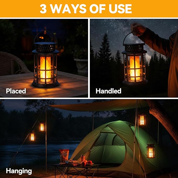 ELUTENG Solar Lantern Outdoor Lights Flickering Flame Solar Lanterns Lights 1200mAh Hanging Lantern Decorative, Outdoor Waterproof, Flame Torches for Outside Patio Pathway Yard Decorations