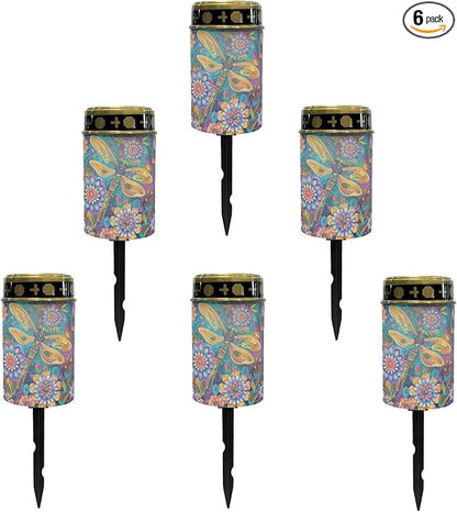 Boho Floral Dragonfly Garden Lights Solar Outdoor Pathway Lights Stake Lights Landscape Lighting for Yard Patio Driveway,LED Solar Lantern Outdoor Table Lamp,Wall Light Auto On/Off