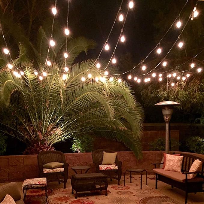 Costzon LED String Lights, 48 Ft Waterproof Commercial Grade Decorative Outdoor String Lights, UL Listed, 15 Hanging Sockets, 16PCS S14 2W LED Bulbs, Suitable for Garden Café Wedding Malls (2 Pack)