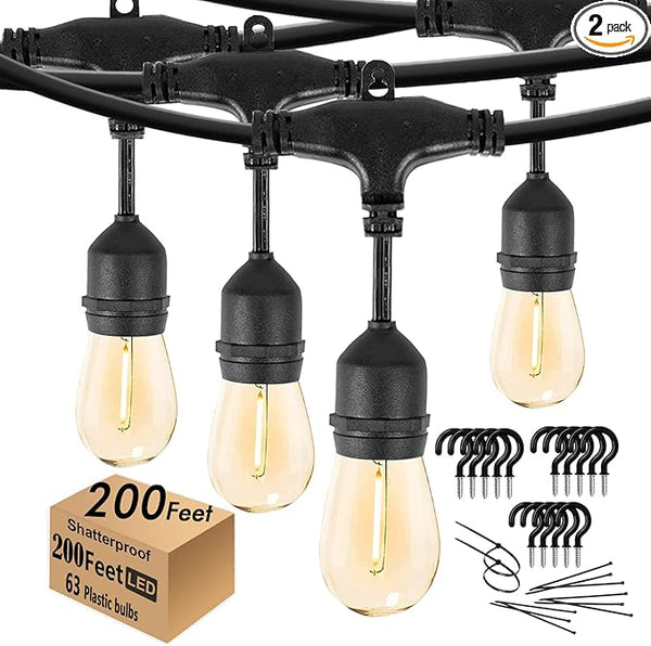 200FT String Lights for Outside LED Patio Lights Outdoor Waterproof with 63 Shatteproof Edison Lights Outdoor | Lumora