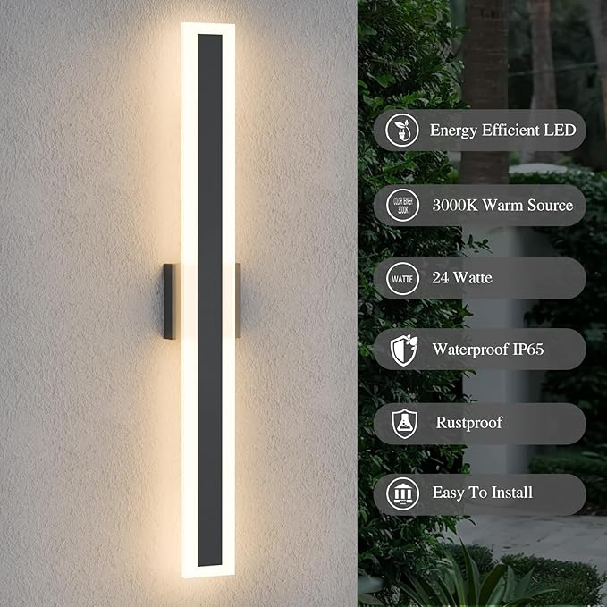 LamQee 31.5 Inch Long Outdoor Wall Lights Modern Exterior Lighting Fixtures for House, Waterproof 3000K 24W 1200LM | Lumora