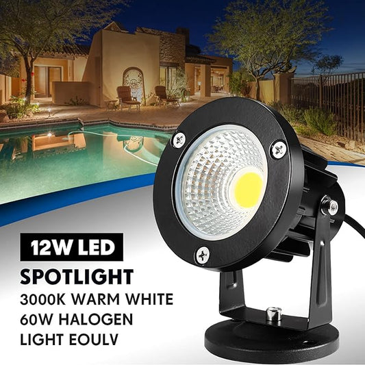 Led Spotlights Outdoor, Warm White 12W Spot Lights Indoor,120V Ceiling Light,Landscape Lighting for Wall,Pond,Picture,Garden,Yard with US 2-Plug(4 Pack)