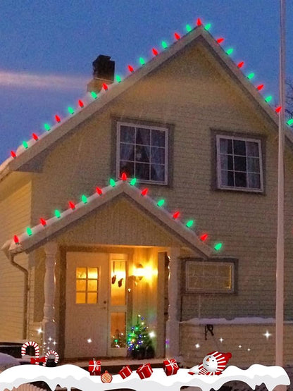 C9 LED Christmas Lights, 25Ft Vintage C9 String Lights with 26 LED Ceramic Red Green Bulbs, Hanging Connectable Christmas String Lights for Patio Garden Holiday Home Decor-Green Wire