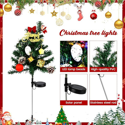 2pcs Solar Christmas Tree Lights Outdoor Decoration, Waterproof Solar Xmas Tree with Flashing LED Lights, for Yard Front Porch Pathway Grave Cemetery Decor