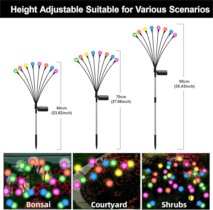 Swaying Solar Firefly Lights Outdoor, 8 Modes RGB Color Changing Firefly Swaying Solar Garden Lights for Outside Christmas Yard Patio Pathway Plant Landscape Garden Decor Multicolor(2 Pack)